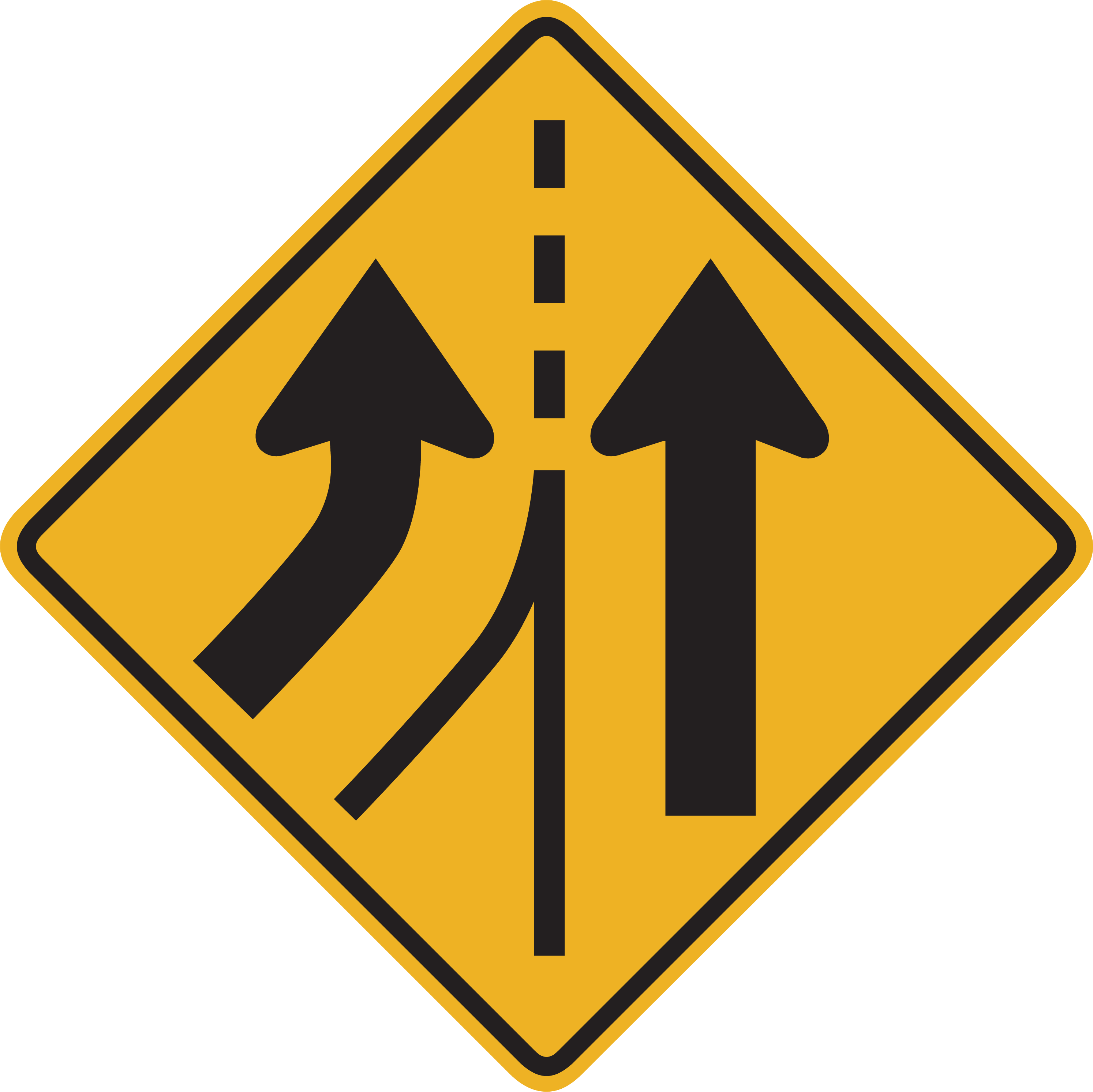 road sign showing merging lanes